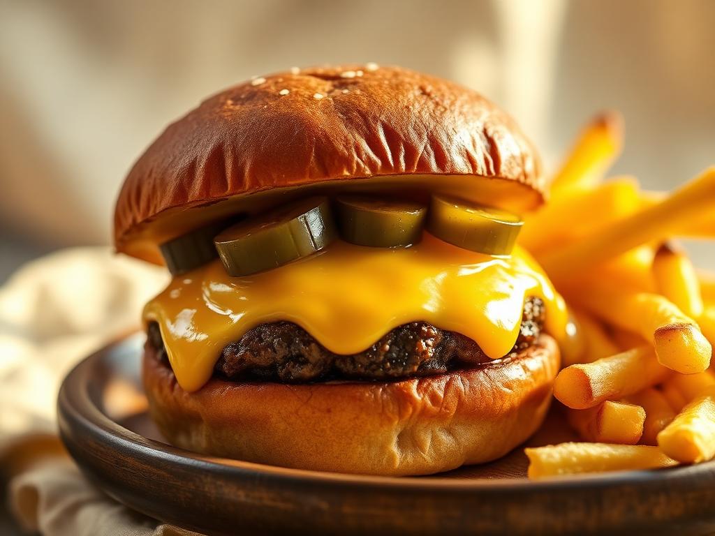 Cheeseburger mit Pommes