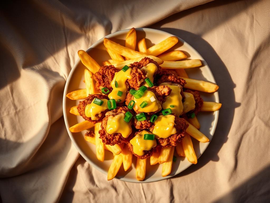 Loaded Fries mit Hähnchen und Cheddar
