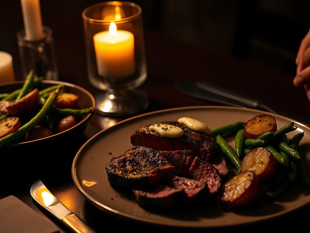 Steak mit Kräuterbutter und Ofenkartoffeln